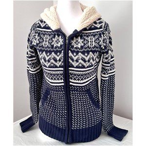 Zip Up Sweater / Between Me & You / Hooded Knit / Small / Retro Ski Style Navy